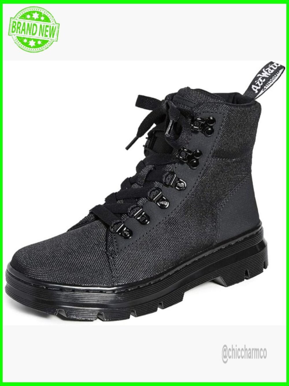 Lace-up Combat Boots with Block Heel, Mid-calf Shaft, Nylon Upper